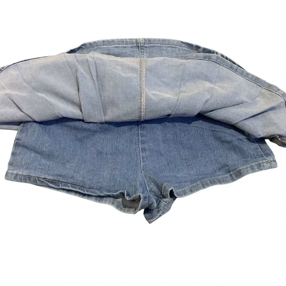 Superjene Denim Skort 5 Blue Pleated Mini Skirt Y2K Streetwear Retro Schoolgirl